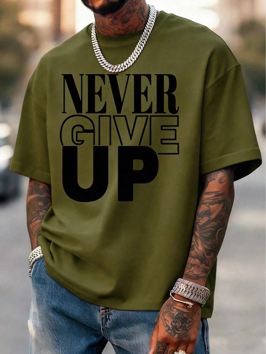Men's T-Shirt, Classic Graphic T-Shirt, Soft And Comfortable T-Shirts For Men, Script Logo, 180g, 100% Cotton