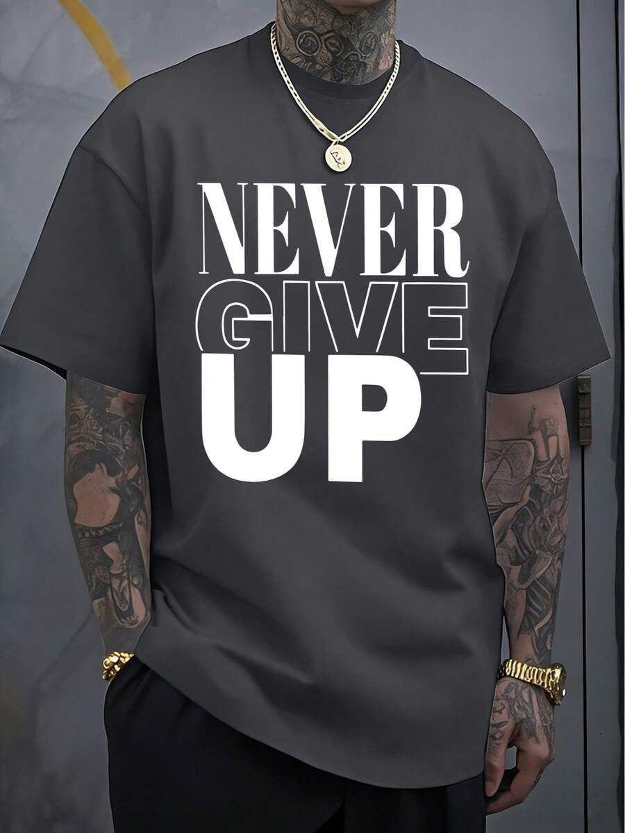 Men's T-Shirt, Classic Graphic T-Shirt, Soft And Comfortable T-Shirts For Men, Script Logo, 180g, 100% Cotton