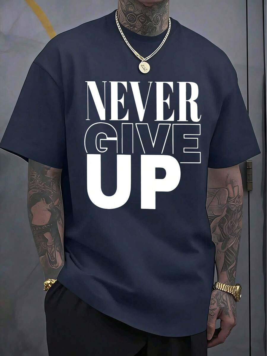 Men's T-Shirt, Classic Graphic T-Shirt, Soft And Comfortable T-Shirts For Men, Script Logo, 180g, 100% Cotton