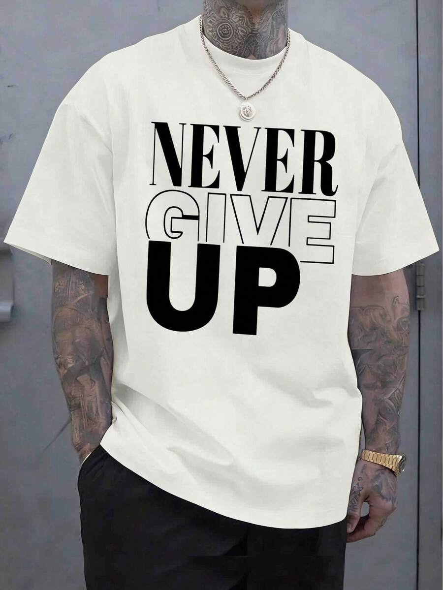 Men's T-Shirt, Classic Graphic T-Shirt, Soft And Comfortable T-Shirts For Men, Script Logo, 180g, 100% Cotton