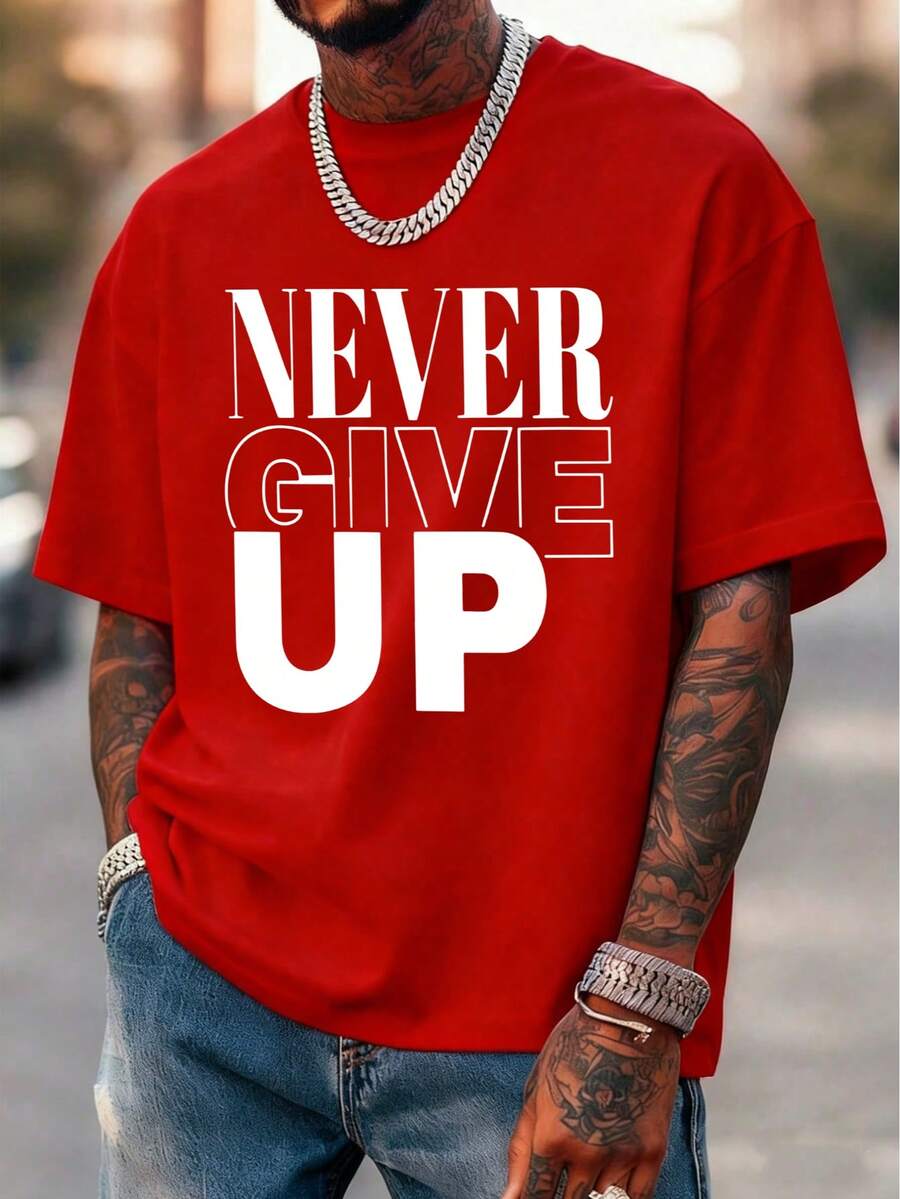 Men's T-Shirt, Classic Graphic T-Shirt, Soft And Comfortable T-Shirts For Men, Script Logo, 180g, 100% Cotton
