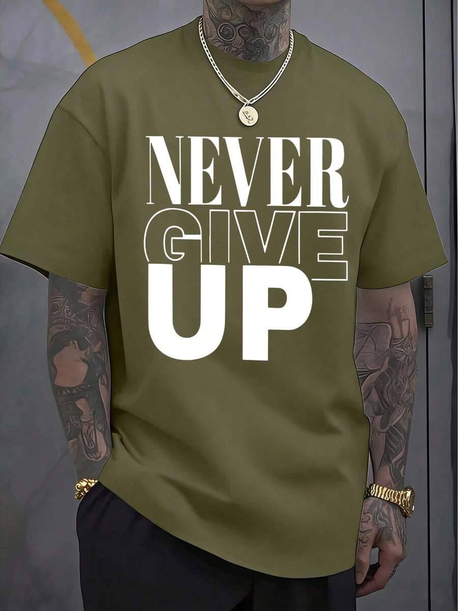 Men's T-Shirt, Classic Graphic T-Shirt, Soft And Comfortable T-Shirts For Men, Script Logo, 180g, 100% Cotton