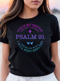 God Is My Refuge And My Fortress Psalm 91 Under His Wings 1 Pcs Women's Plus Size T-Shirt Funny Oversized Graphic Short Sleeve Tee Novelty 100% Polyester Shirt Casual Crew Neck Top 220g