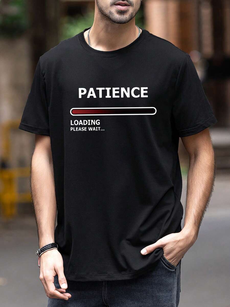 Men's Casual Letter Print Round Neck Short Sleeve T-Shirt