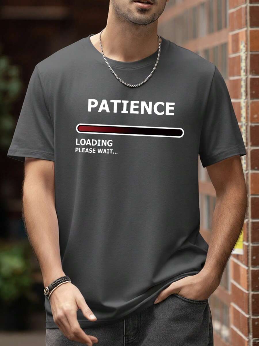 Men's Casual Letter Print Round Neck Short Sleeve T-Shirt