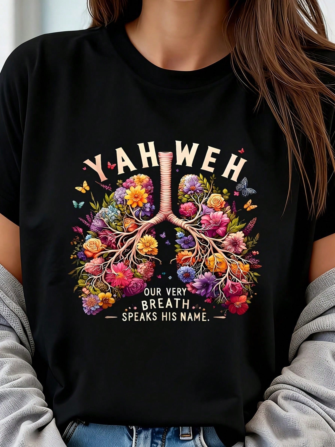 Jehovah Our Breath Says His Name  Bible Tree Of Life & Lungs Design 1 Pcs Women's Plus Size T-Shirt Oversized Graphic Short 220g Sleeve Tee Novelty 100% Polyester Shirt Casual Crew Neck Top