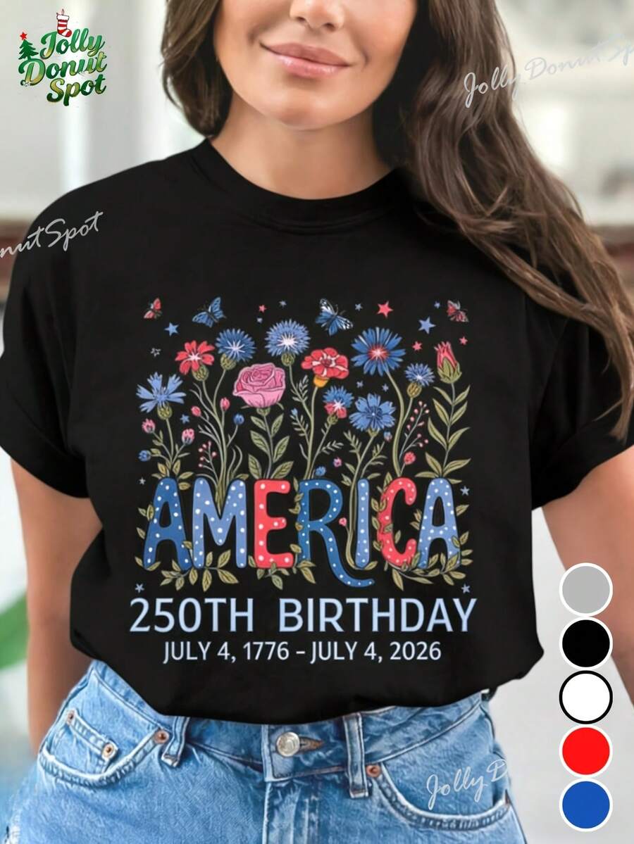 America 250th Birthday Shirt - July 4 2026 USA Semiquincentennial Tee, 250 Years T-Shirt, 100% Cotton Comfortable Casual Wear Suitable For All Seasons, Commemorative Gift For Family & Friends, July 4th Celebration Costume (')