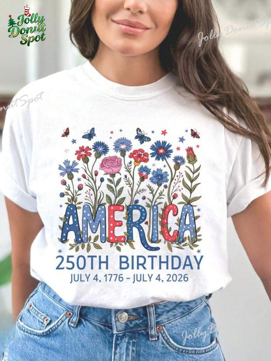 America 250th Birthday Shirt - July 4 2026 USA Semiquincentennial Tee, 250 Years T-Shirt, 100% Cotton Comfortable Casual Wear Suitable For All Seasons, Commemorative Gift For Family & Friends, July 4th Celebration Costume (')
