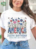 America 250th Birthday Shirt - July 4 2026 USA Semiquincentennial Tee, 250 Years T-Shirt, 100% Cotton Comfortable Casual Wear Suitable For All Seasons, Commemorative Gift For Family & Friends, July 4th Celebration Costume (')