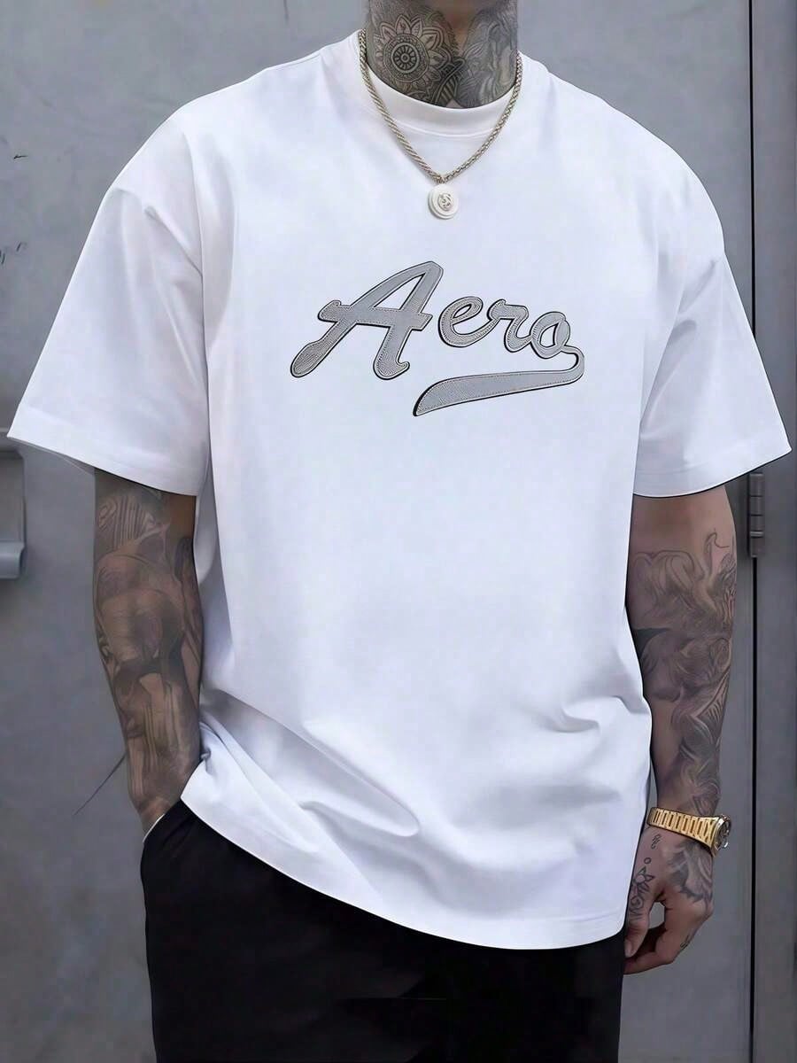 Bold Aero Script Across Chest Symbolizing Freedom Of Movement And Adventurous Spirit In Urban Life 100% Cotton Casual Men's Tshirt