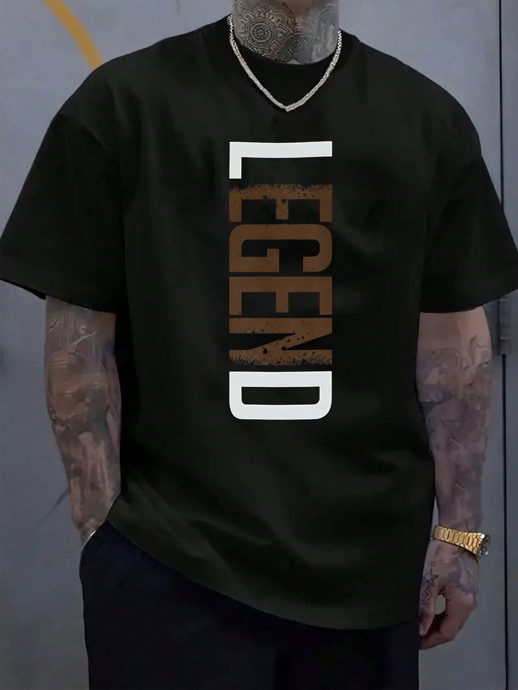 Men'S Short-Sleeve T-Shirt With Love Letter LEGEND Print Comfortable And Casual Featuring A Stretchy Neckline Suitable For Outdoor Activities For Men