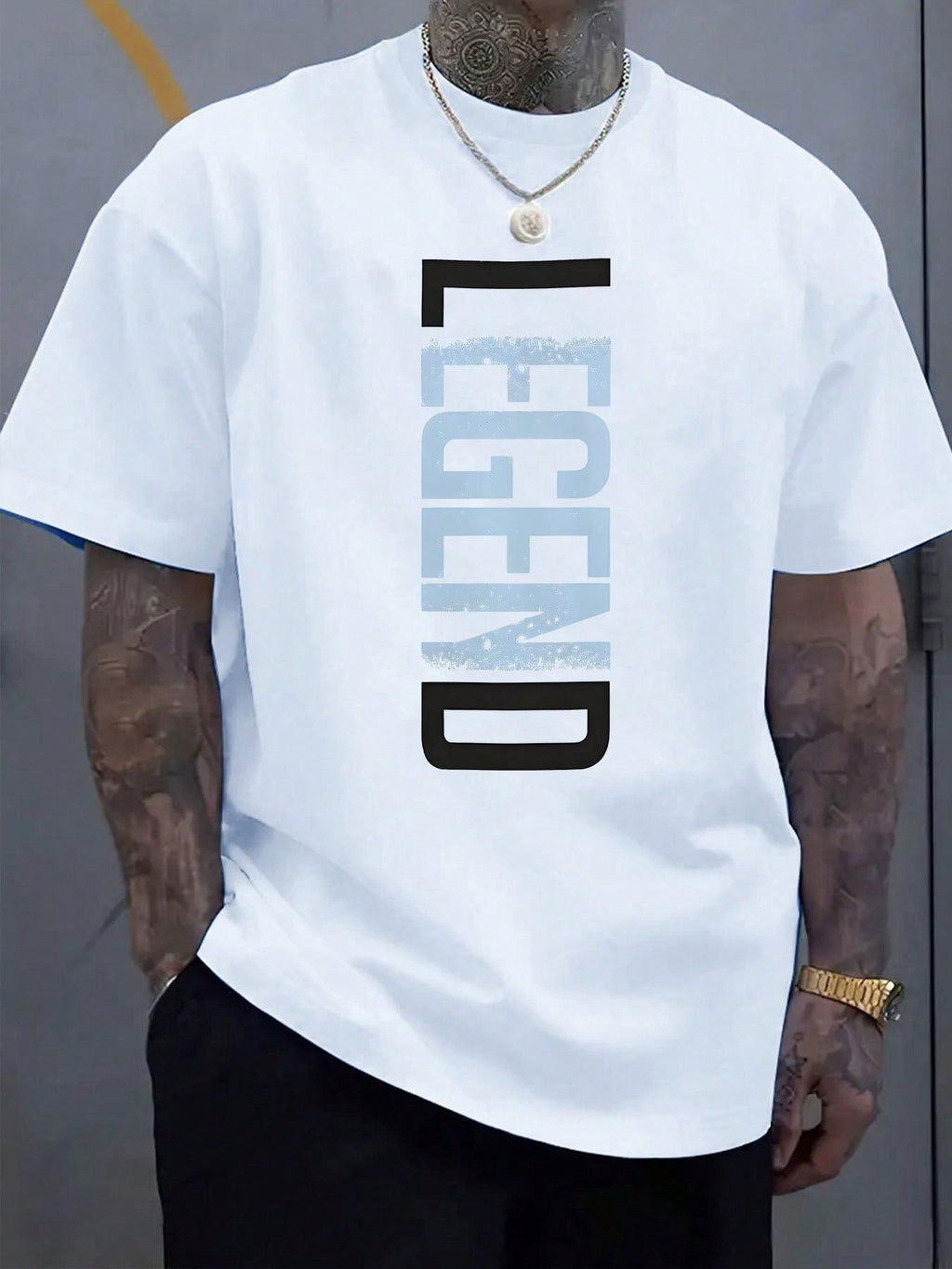 Men'S Short-Sleeve T-Shirt With Love Letter LEGEND Print Comfortable And Casual Featuring A Stretchy Neckline Suitable For Outdoor Activities For Men
