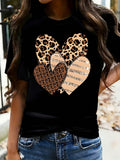 Leopard-Print Heart 1 Pcs Women's Plus Size T-Shirt Funny Oversized Graphic Short Sleeve Tee Novelty 100% Cotton Shirt Casual Crew Neck Top 220g