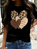 Leopard-Print Heart 1 Pcs Women's Plus Size T-Shirt Funny Oversized Graphic Short Sleeve Tee Novelty 100% Cotton Shirt Casual Crew Neck Top 220g