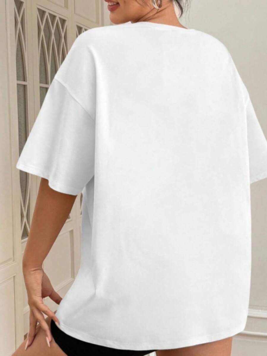 Ladies' Fashionable Casual Round Neck Top With Four ' Prints, Short Sleeves, All Season Fashion, Ladies' Fashionable, Breathable And Comfortable, 100% Pure Fabric, Fashionable Women'S Clothing, Machine Washable, Both Single And Layered Fa