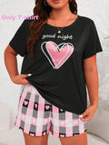 Women's Plus Casual Pajamas, Heart-Shaped Pattern Short-Sleeved Top