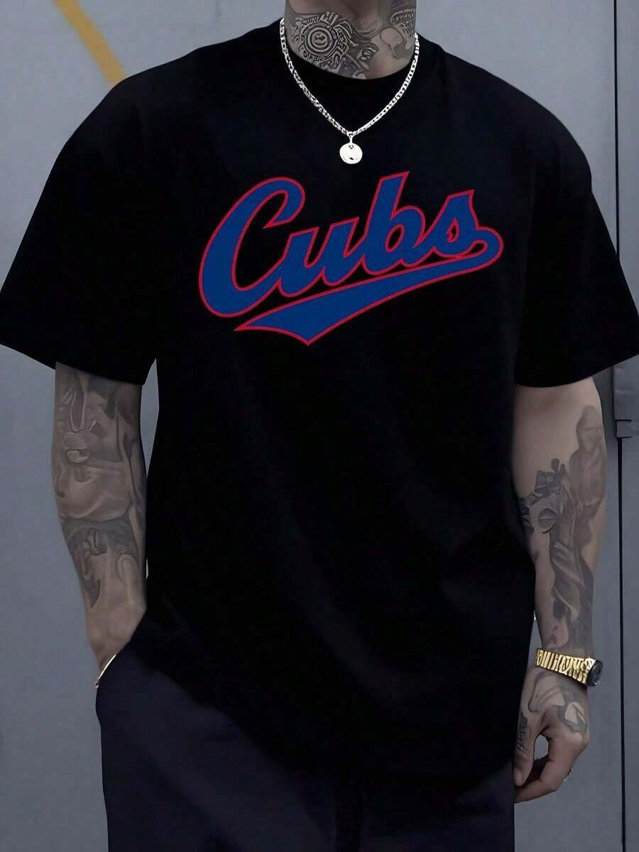 1Pcs Streetwear Cubs Logo Men's Sports T Shirt Casual Loose Fit 100% Cotton Tee Vintage Graphic Digital Printed T Shirt For Summer Fitness Outdoor Fashion Styling Print Y2K Crew Neck T Shirt For Women, Holiday, Vacation, Spring, Festival,Graphic Tees,Vint