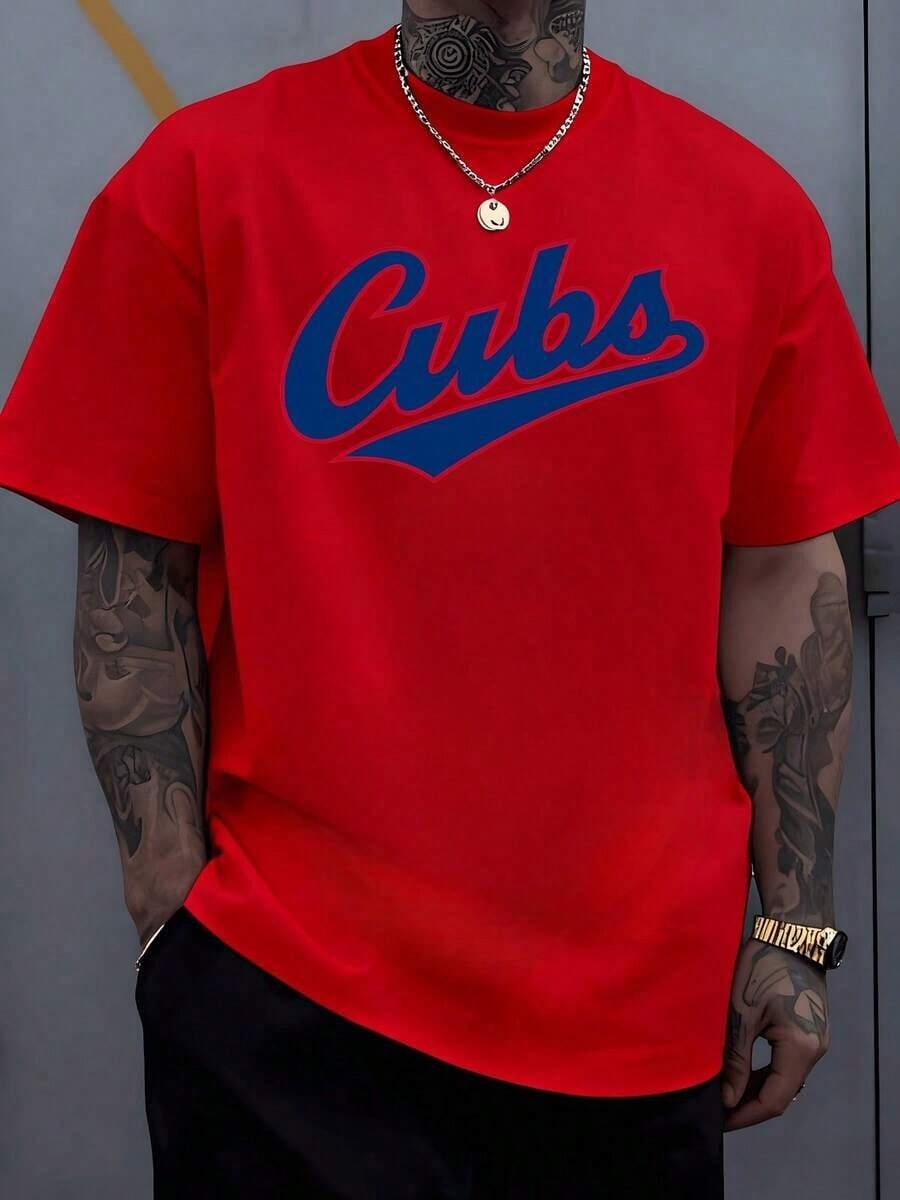 1Pcs Streetwear Cubs Logo Men's Sports T Shirt Casual Loose Fit 100% Cotton Tee Vintage Graphic Digital Printed T Shirt For Summer Fitness Outdoor Fashion Styling Print Y2K Crew Neck T Shirt For Women, Holiday, Vacation, Spring, Festival,Graphic Tees,Vint