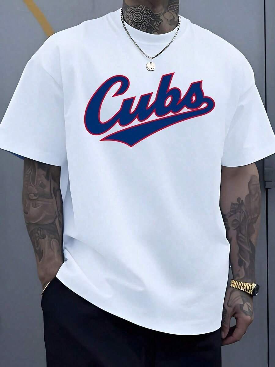 1Pcs Streetwear Cubs Logo Men's Sports T Shirt Casual Loose Fit 100% Cotton Tee Vintage Graphic Digital Printed T Shirt For Summer Fitness Outdoor Fashion Styling Print Y2K Crew Neck T Shirt For Women, Holiday, Vacation, Spring, Festival,Graphic Tees,Vint