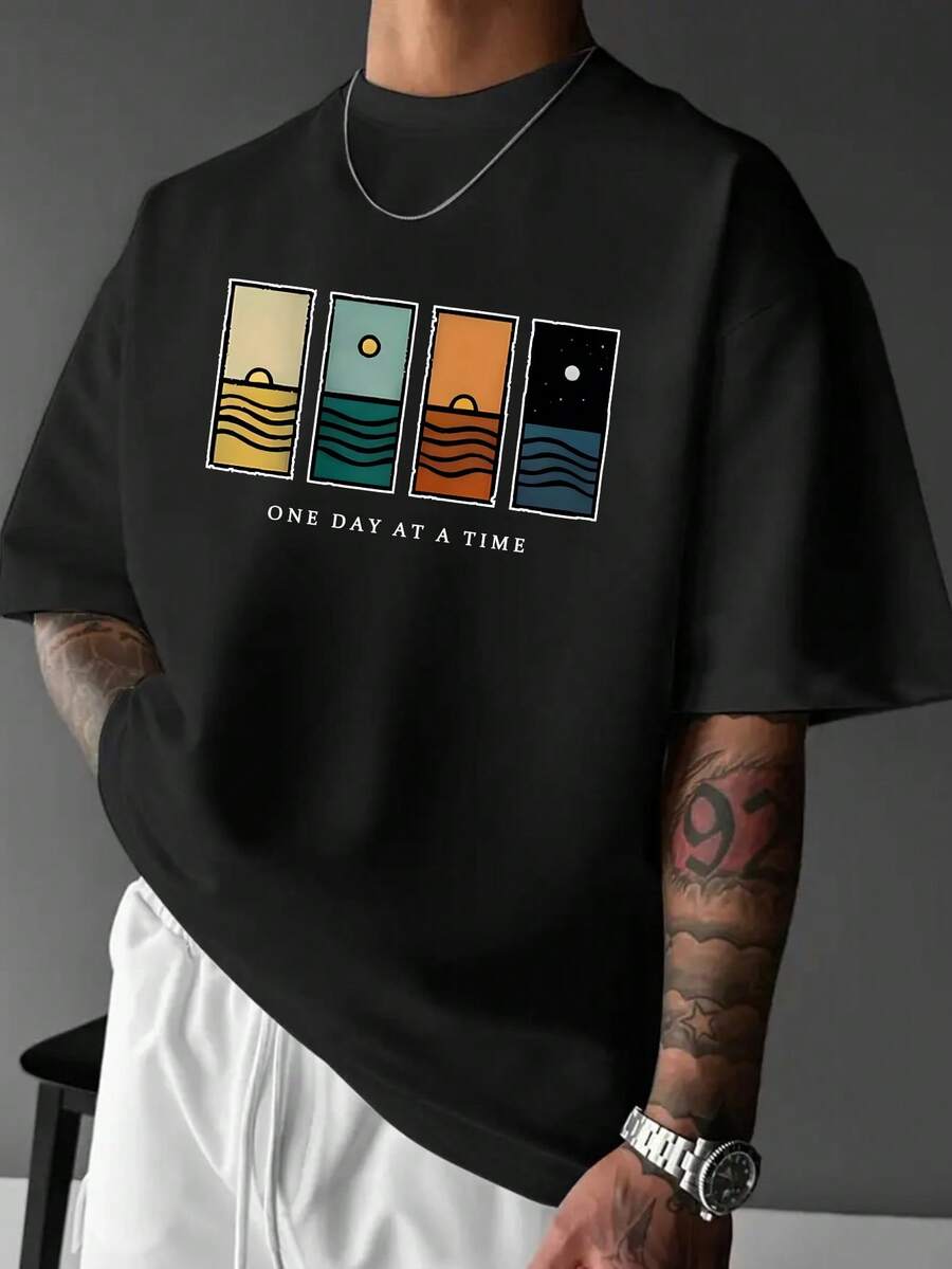 Men's Minimalist Printed Short Sleeve T-Shirt, Comfortable & Breathable, Suitable For Summer, Leading Fashion