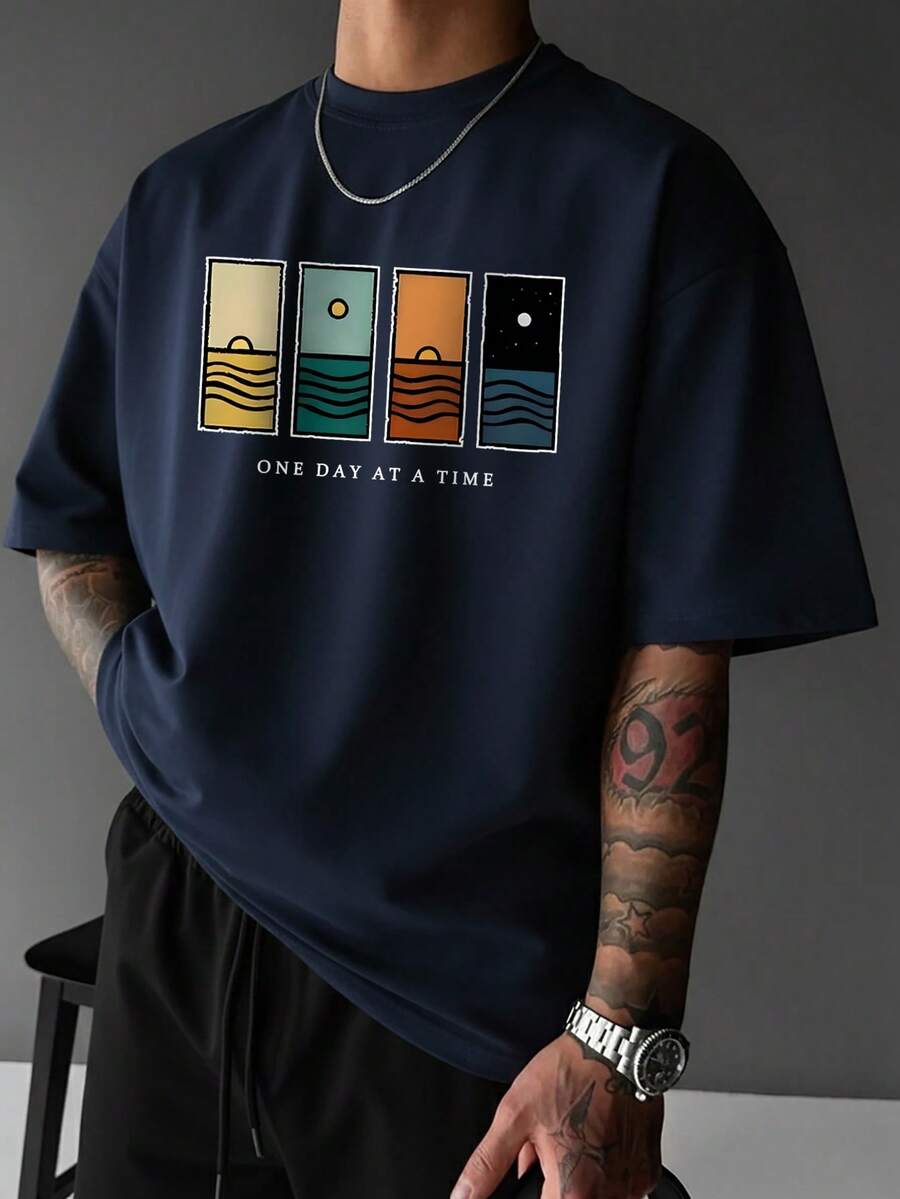 Men's Minimalist Printed Short Sleeve T-Shirt, Comfortable & Breathable, Suitable For Summer, Leading Fashion