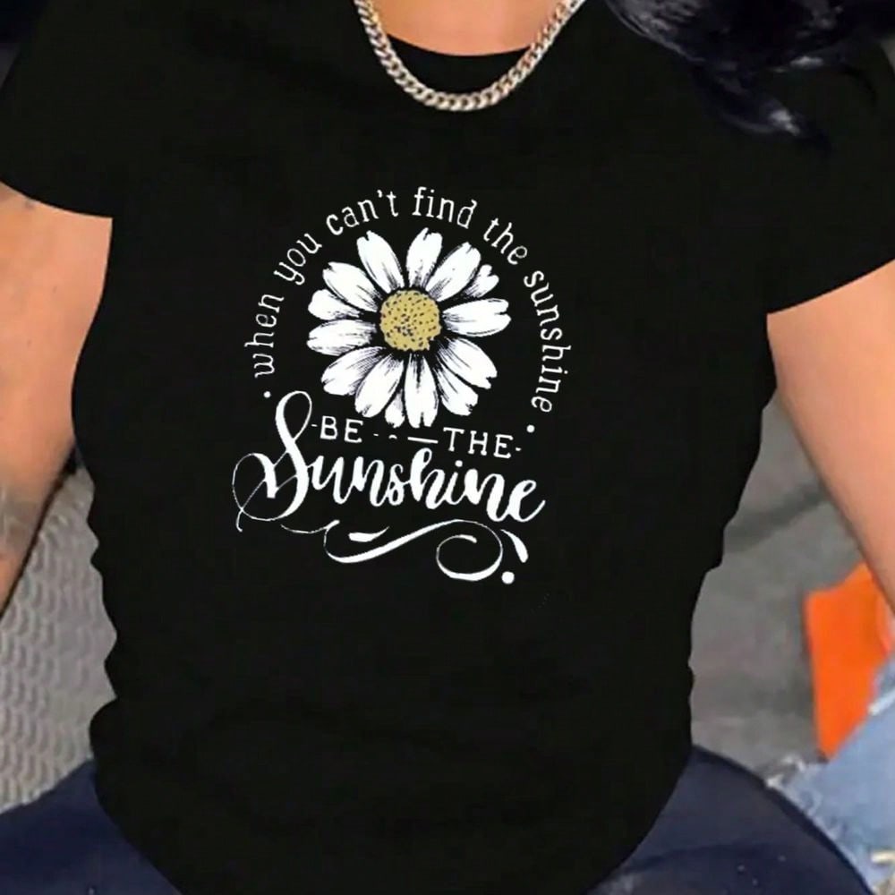 Women's Casual Short-Sleeve T-Shirt, 1 Piece, 100% Heavy-Weight Pure Cotton – Comfortable Crew Neck, Soft And Cute Top Father's Day, Artistic Print, Office Commute, Quick-Dry Performance, Street Casual Look, Unisex Fit