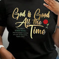 Women's Faith T-Shirt With Psalm 145:9 And Romans 12:2 Scripture-Golden "God's Time Is Good" Inspirational Message, Loose Short Sleeve Round Neck Pure Casual Church Dress, Breathable Black T-Shirt Suitable For Daily Wear Good Friday, Breathable Comfort, C