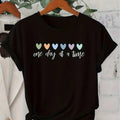 Women's Short Sleeve Series Color Love "One Day At A Time" Cure Wind Printing Round Neck Leisure Fashion Commuting Daily Retro Autumn And Winter Clothing Young Women's Short Sleeve T-Shirt Leisure Fresh Cute Elegant Women's Jacket Sports Style Jacket Roun