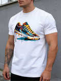 Fashionable And Street Style Men's T-Shirt, Equipped With Colorful Shoes, Designed With Paint Drip Art Effect, Street Clothing For Daily Commuting, Washable