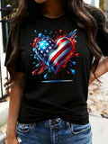 Women's With Patriotic Heart Design - Colorful American Flag Print Plus Size T-Shirt Oversized Graphic Short Sleeve 1 Pcs Tee Novelty 100% Polyester Shirt Casual Crew Neck Top 220g