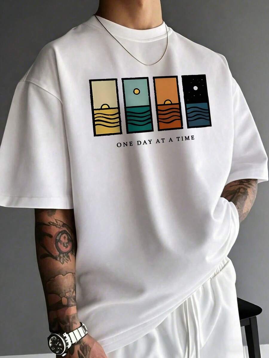 Men's Minimalist Printed Short Sleeve T-Shirt, Comfortable & Breathable, Suitable For Summer, Leading Fashion