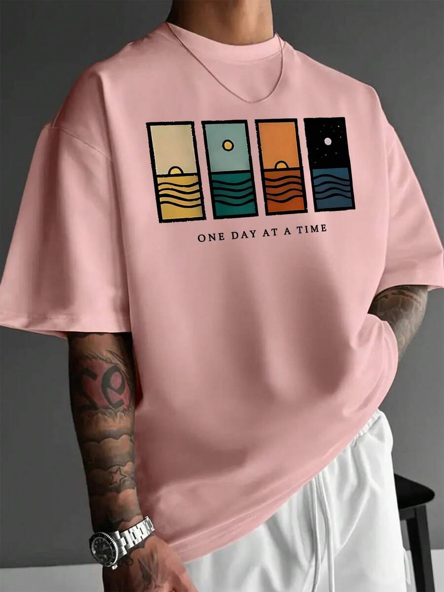 Men's Minimalist Printed Short Sleeve T-Shirt, Comfortable & Breathable, Suitable For Summer, Leading Fashion