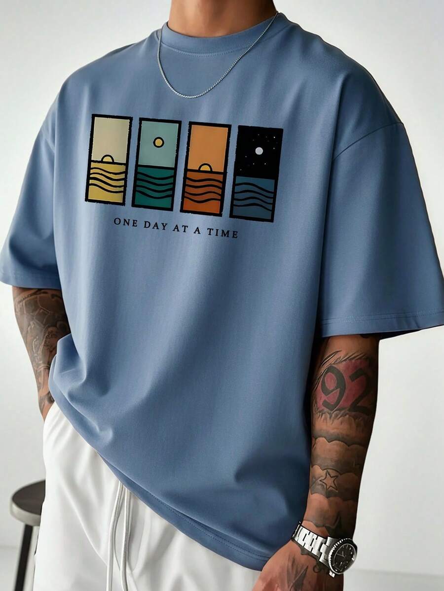 Men's Minimalist Printed Short Sleeve T-Shirt, Comfortable & Breathable, Suitable For Summer, Leading Fashion