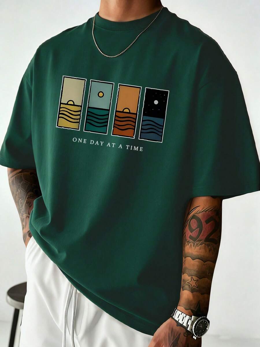 Men's Minimalist Printed Short Sleeve T-Shirt, Comfortable & Breathable, Suitable For Summer, Leading Fashion