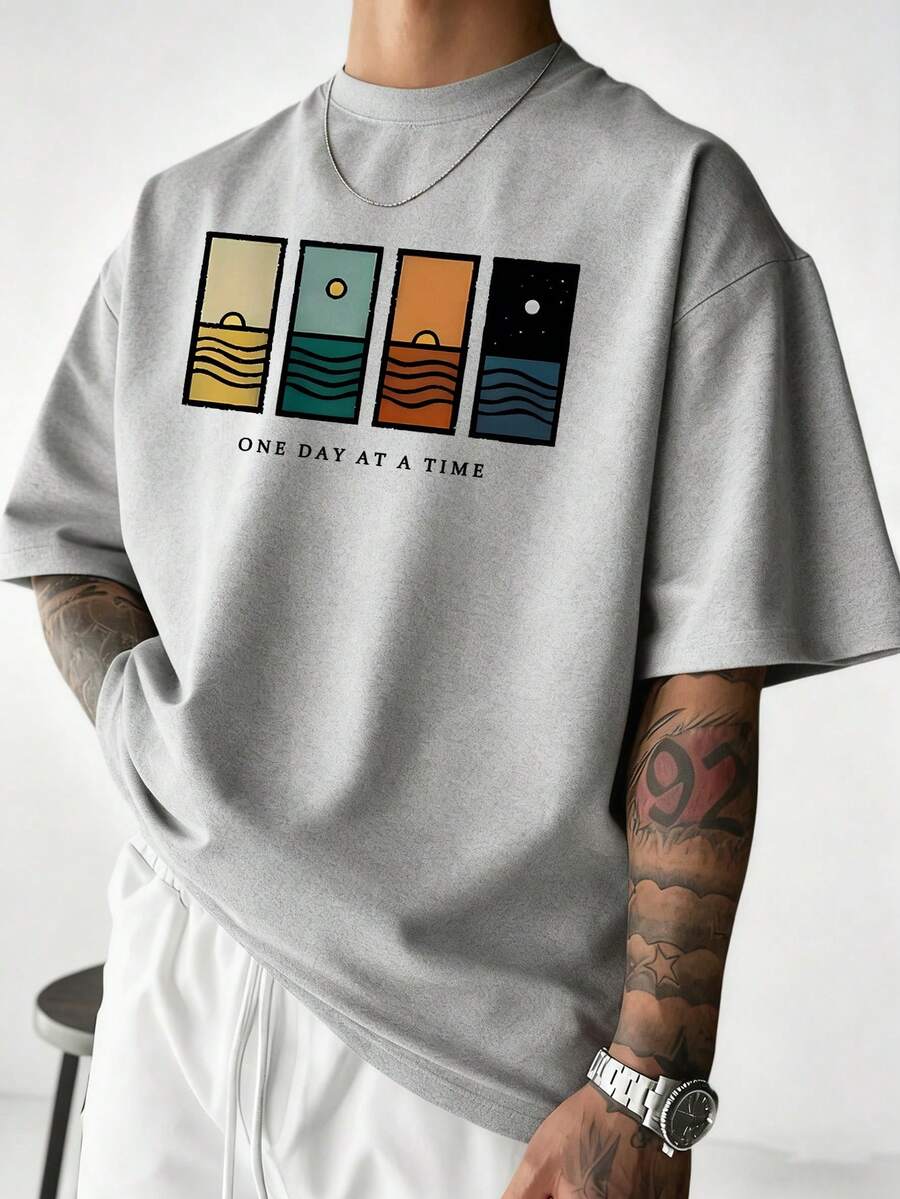 Men's Minimalist Printed Short Sleeve T-Shirt, Comfortable & Breathable, Suitable For Summer, Leading Fashion