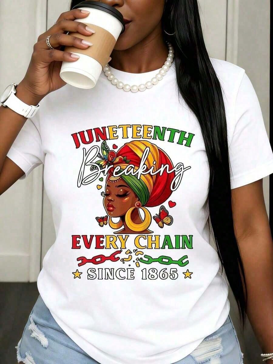 Juneteenth Breaking Every Chain Since 1865 Big And Tall Black White T Shirt For Women Plus Size Celebrate Freedom Independence Day Holiday Gift