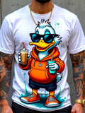 Men'S Casual Duck Graphic T-Shirt| White, Crew Neck, Short Sleeve, Lightweight Fabric With Cool Drinking Design, Perfect For Parties And Outings, Playful And Durable Print, Knit