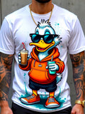 Men'S Casual Duck Graphic T-Shirt| White, Crew Neck, Short Sleeve, Lightweight Fabric With Cool Drinking Design, Perfect For Parties And Outings, Playful And Durable Print, Knit