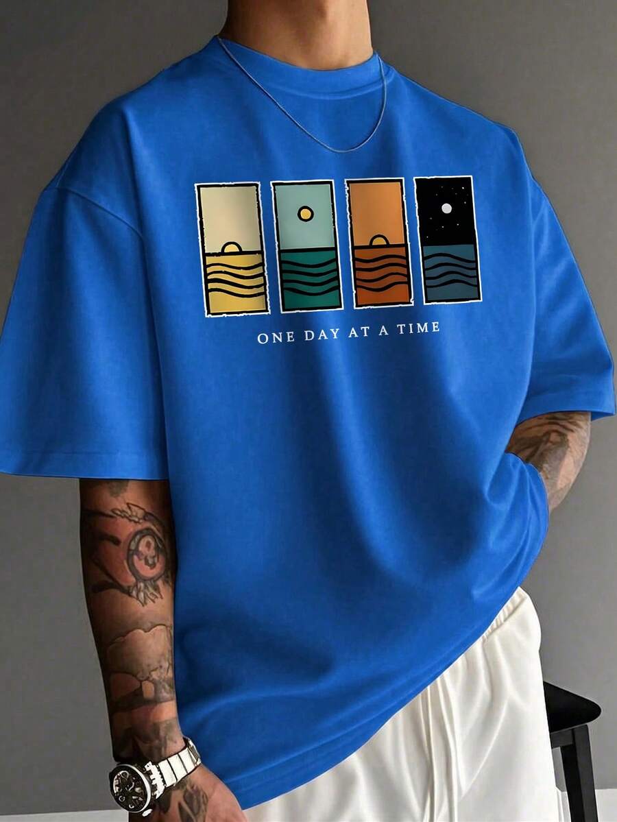 Men's Minimalist Printed Short Sleeve T-Shirt, Comfortable & Breathable, Suitable For Summer, Leading Fashion
