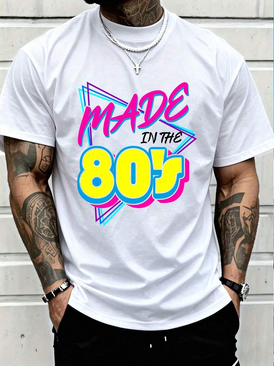 100% Cotton Made In The 80s 1980s Retro Nine Eighties Vintage Music T-Shirt Women's Men's Graphic Tee, Causal Tops Fashion Tshirt