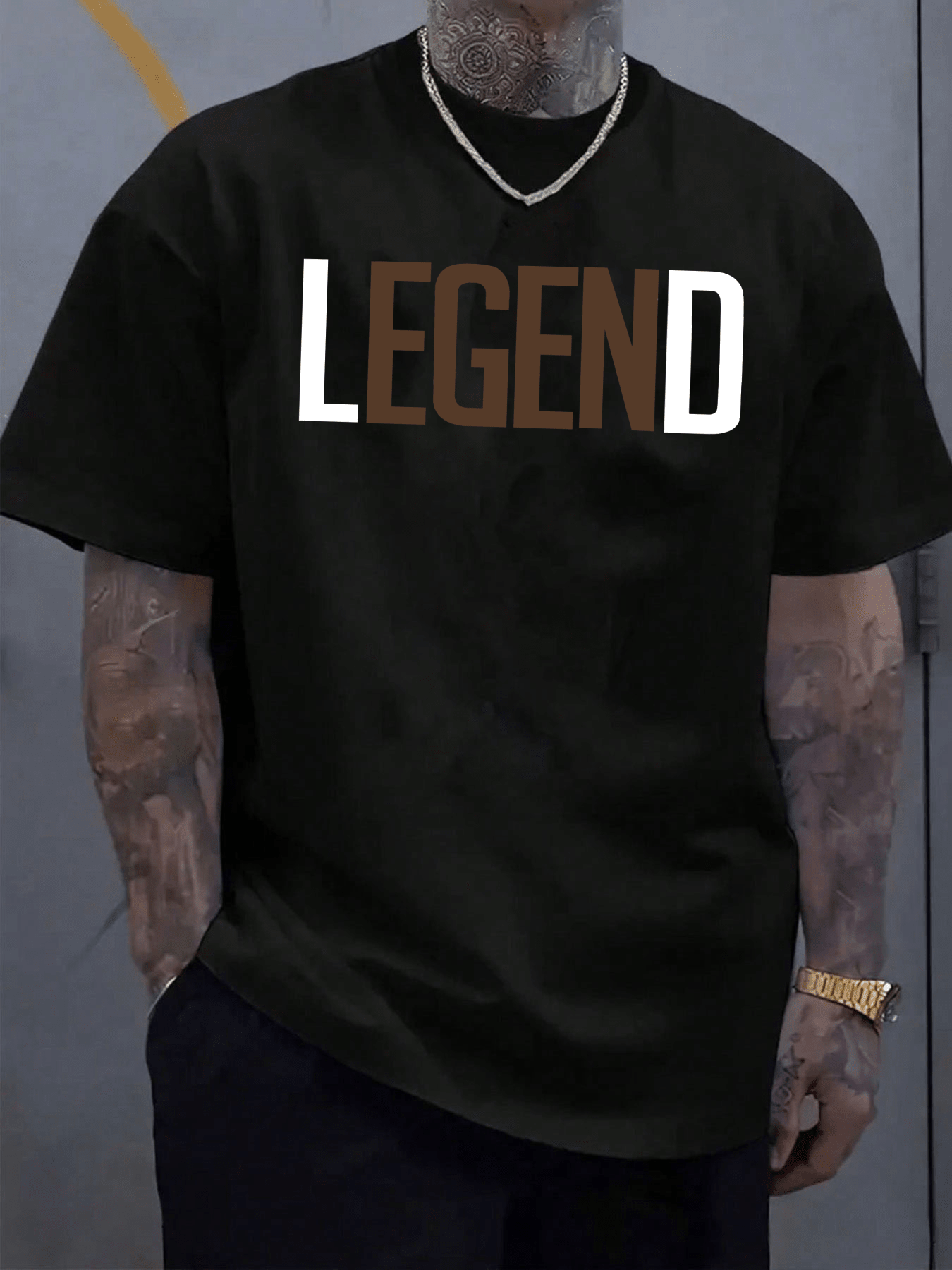 Men'S Short-Sleeve T-Shirt With Love Letter LEGEND Print Comfortable And Casual Featuring A Stretchy Neckline Suitable For Outdoor Activities For Men