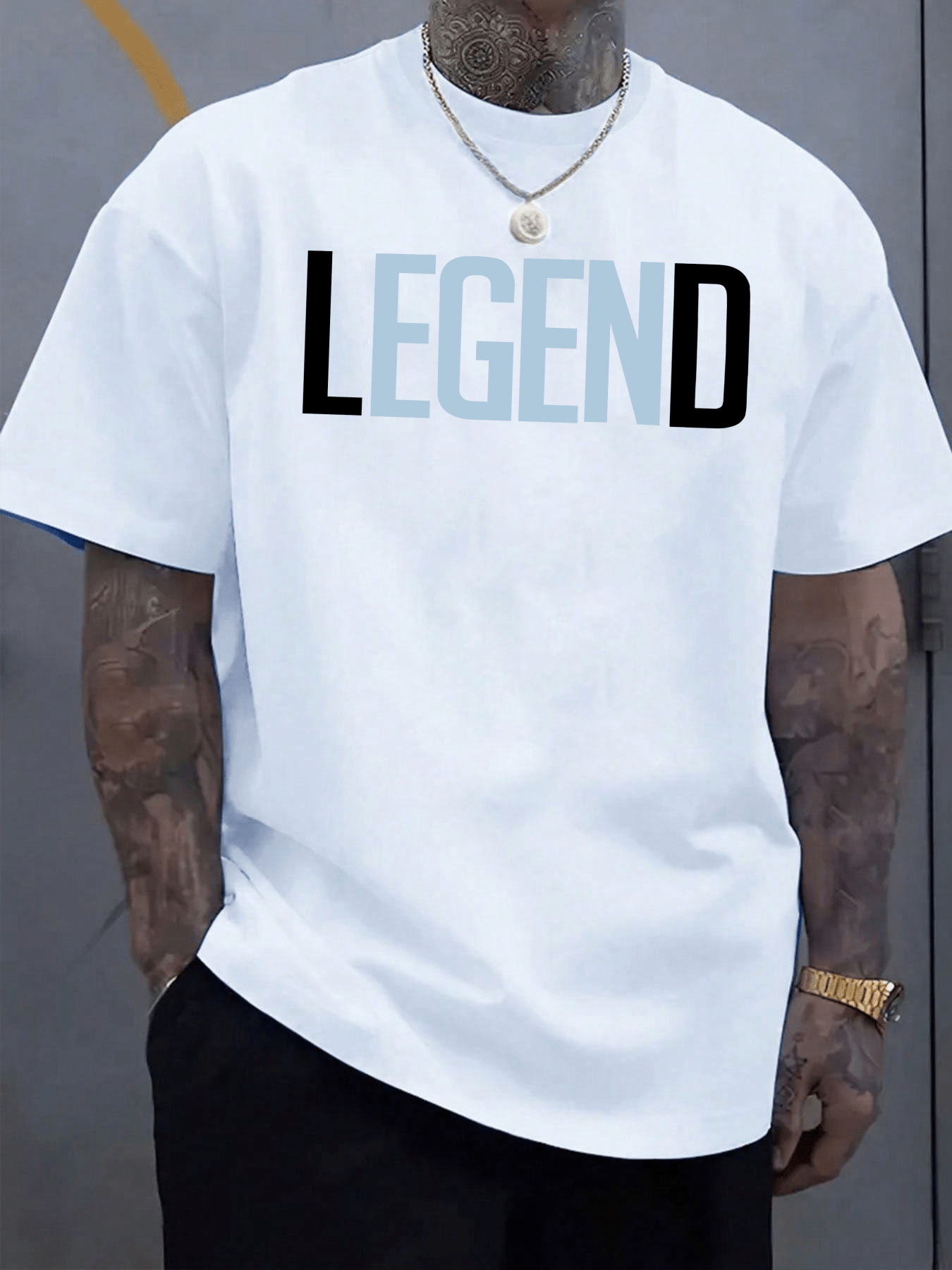 Men'S Short-Sleeve T-Shirt With Love Letter LEGEND Print Comfortable And Casual Featuring A Stretchy Neckline Suitable For Outdoor Activities For Men