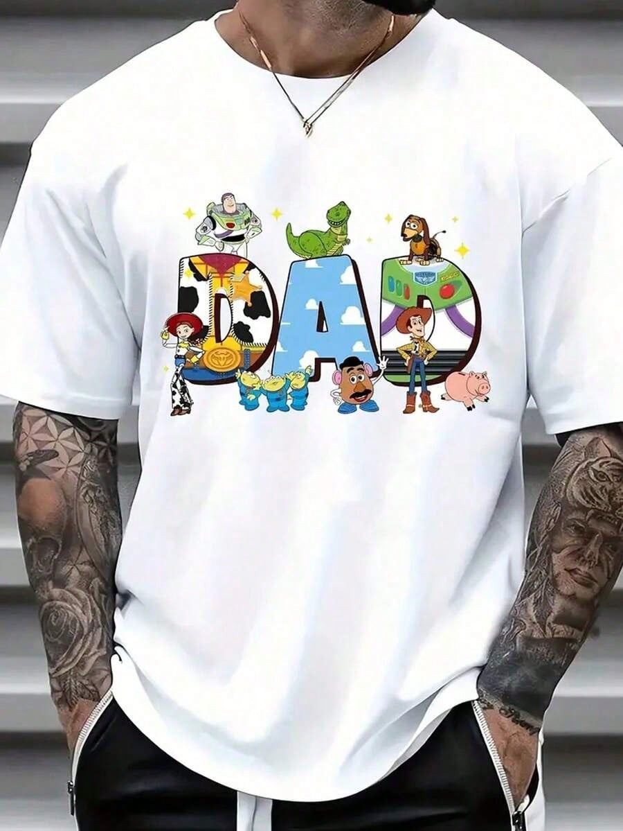 Graphic T-Shirt For Men - Casual White Short Sleeve T-Shirt With Woody And Buzz Print, Loose Fit For Summer And Parties, Round Neck, Comfortable Fabric, Ideal For Event Attendants