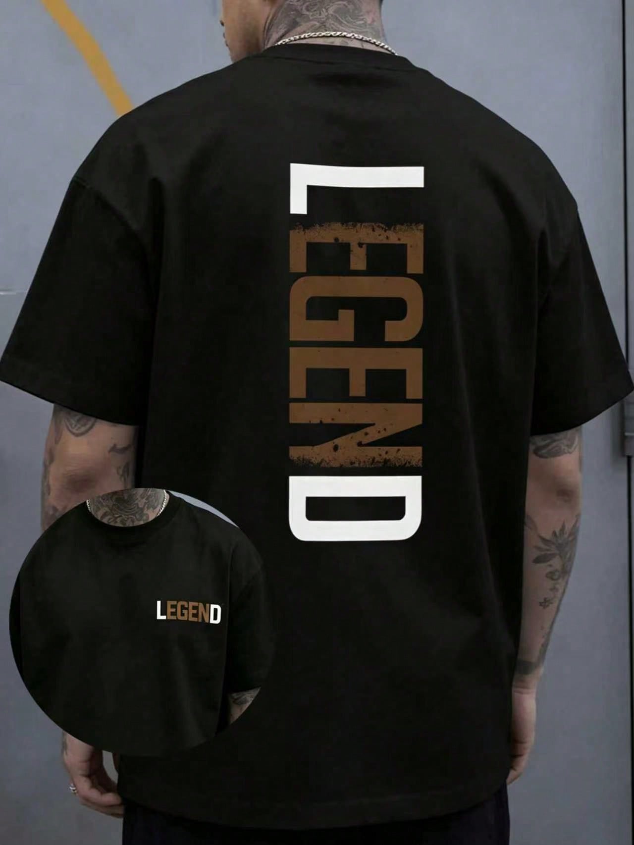 Men'S Short-Sleeve T-Shirt With Love Letter LEGEND Print Comfortable And Casual Featuring A Stretchy Neckline Suitable For Outdoor Activities For Men