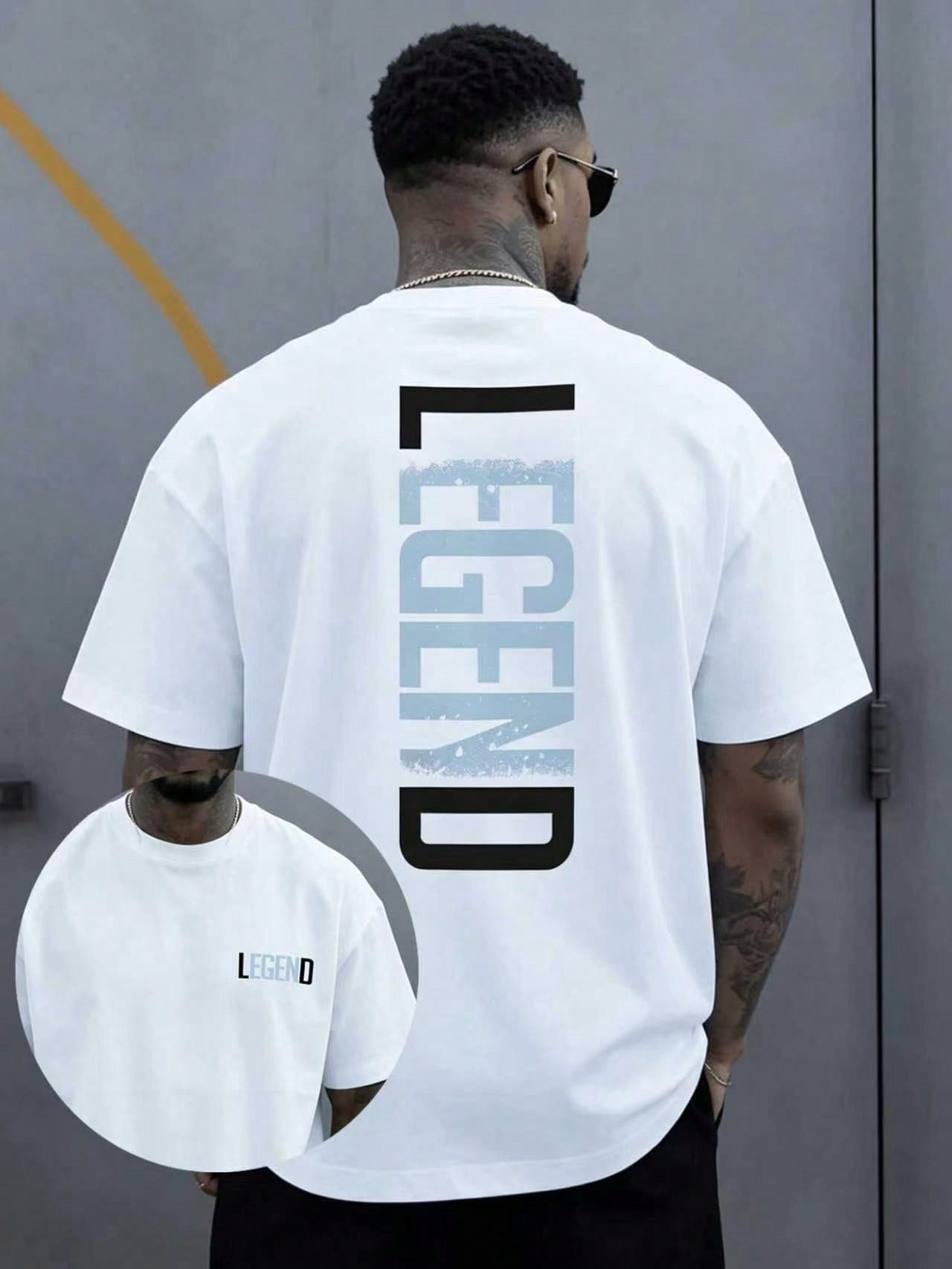 Men'S Short-Sleeve T-Shirt With Love Letter LEGEND Print Comfortable And Casual Featuring A Stretchy Neckline Suitable For Outdoor Activities For Men