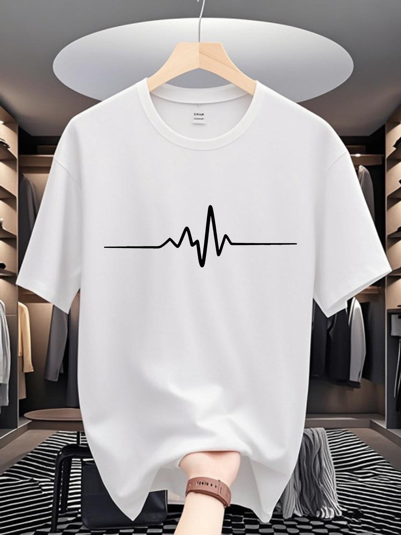 Men'S Polyester Short Sleeve Shirt, Lightweight Breathable Fashion Printed T-Shirt, Creative Heart Rate Graph Print, Perfect for Travel/Summer/Beach, Daily Casual/Home, 2025 /