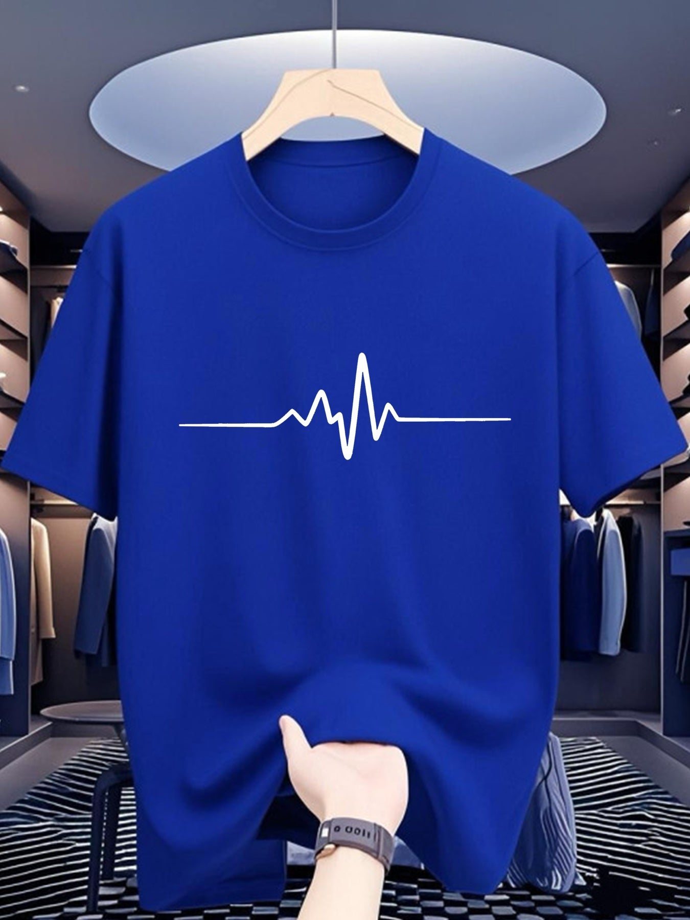 Men'S Polyester Short Sleeve Shirt, Lightweight Breathable Fashion Printed T-Shirt, Creative Heart Rate Graph Print, Perfect for Travel/Summer/Beach, Daily Casual/Home, 2025 /