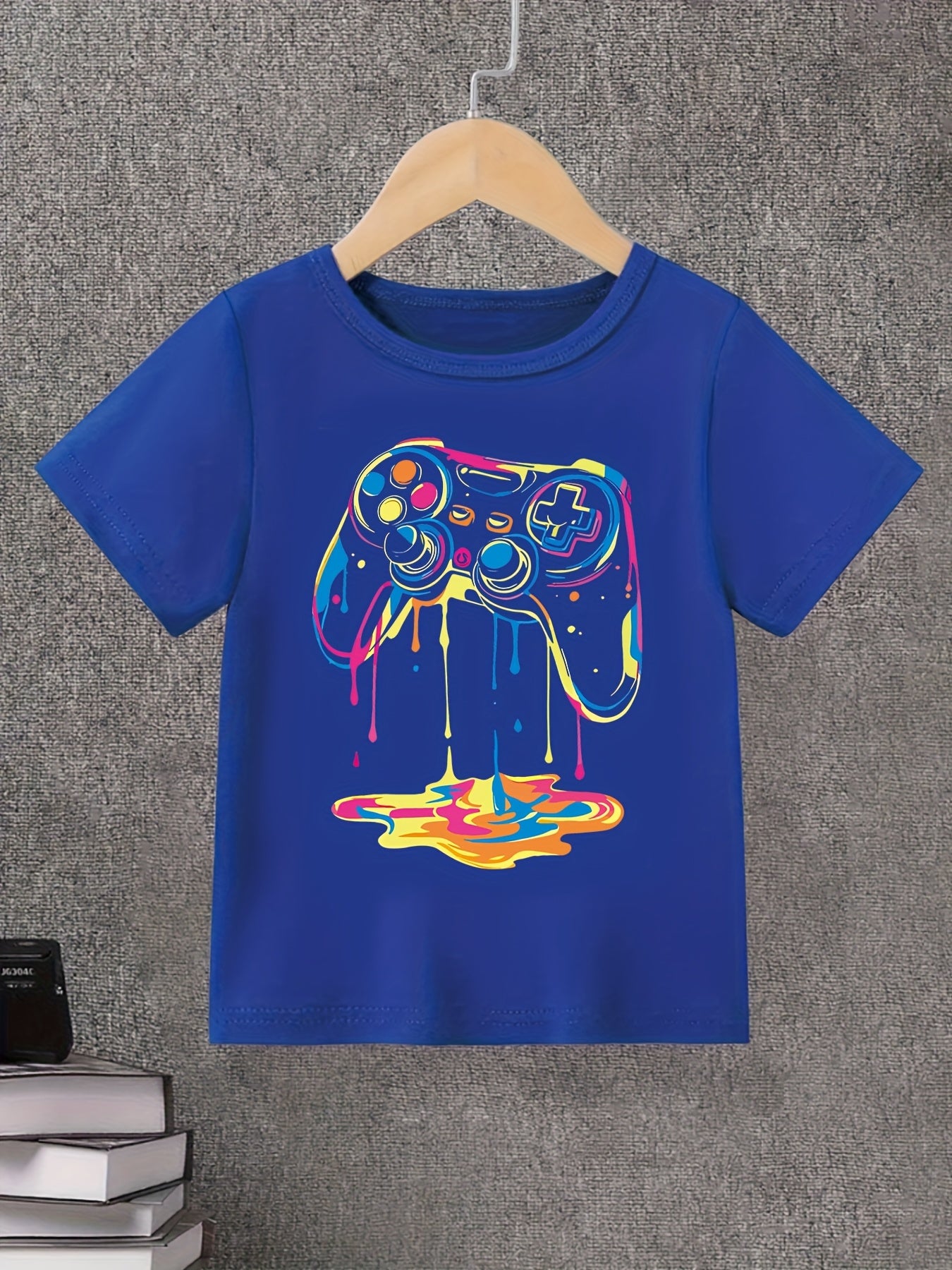 Game Controller Pattern Printed T-Shirt, Colorful And Fashionable Boys T-Shirt, Spring And Summer Casual And Comfortable Round Neck Short-Sleeved T-Shirt, Fashionable And Versatile Tops