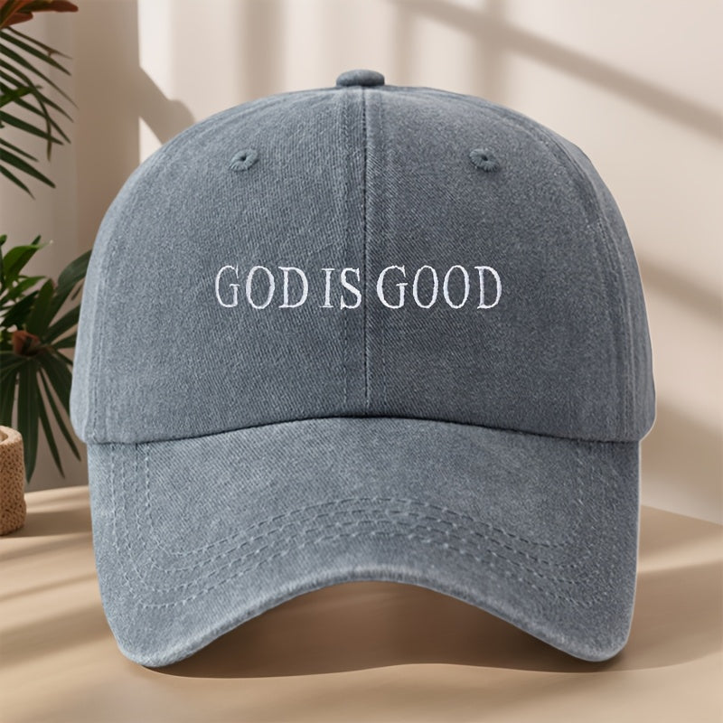 MAKEFGE Vintage Washed Baseball Cap for Men & Women - Embroidered "GOD IS GOOD" Design, Lightweight Breathable Soft Fabric, Adjustable Unisex Casual Outdoor Sports Hat for Spring Summer, Embroidered Detail