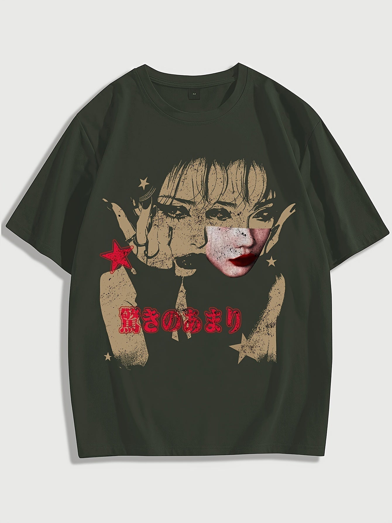 Patterned Portrait Fashion T-Shirt, Men's Casual Sports Loose Short Sleeve Black Shirt with Character Head Portrait